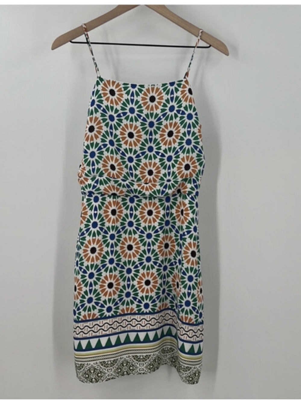 Sam Edelman Green, Blue & Orange Tile-Print Spaghetti-Strap Mini Dress